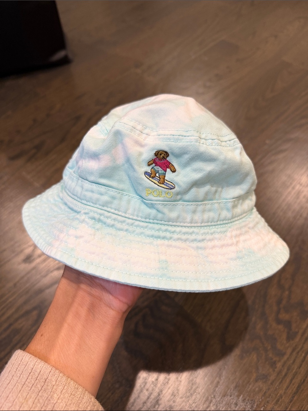 Ralph Lauren Kids Light Blue Tie-Dye Bear Surf Bucket Hat